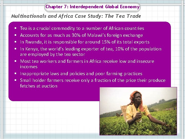 Chapter 7: Interdependent Global Economy Multinationals and Africa Case Study: The Tea Trade Tea