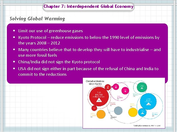 Chapter 7: Interdependent Global Economy Solving Global Warming § Limit our use of greenhouse