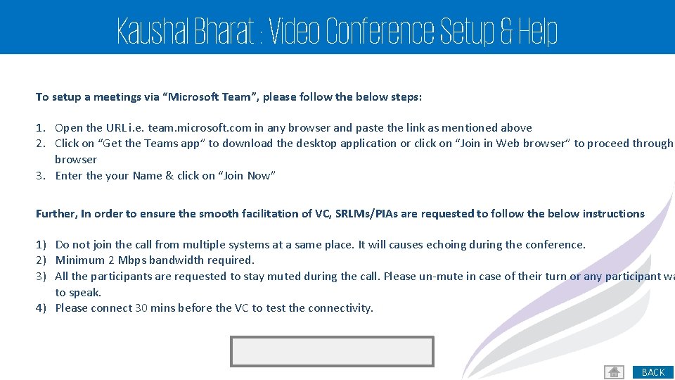 Kaushal Bharat : Video Conference Setup & Help To setup a meetings via “Microsoft