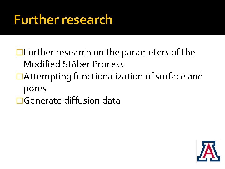 Further research �Further research on the parameters of the Modified Stӧber Process �Attempting functionalization