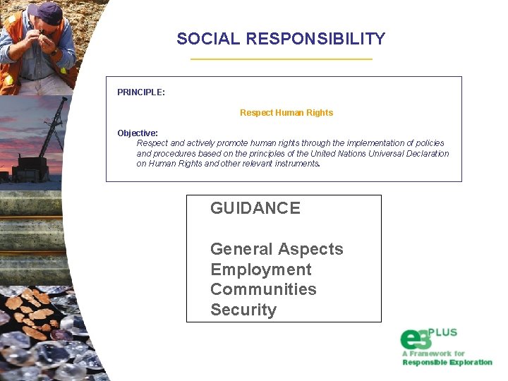 SOCIAL RESPONSIBILITY PRINCIPLE: Respect Human Rights Objective: Respect and actively promote human rights through