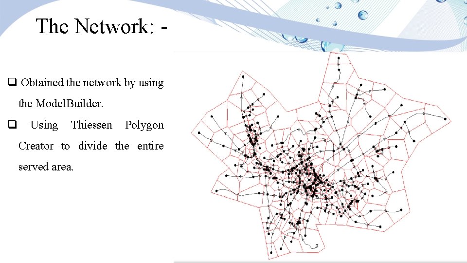 The Network: q Obtained the network by using the Model. Builder. q Using Thiessen