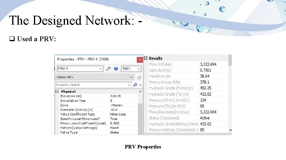 The Designed Network: q Used a PRV: PRV Properties 