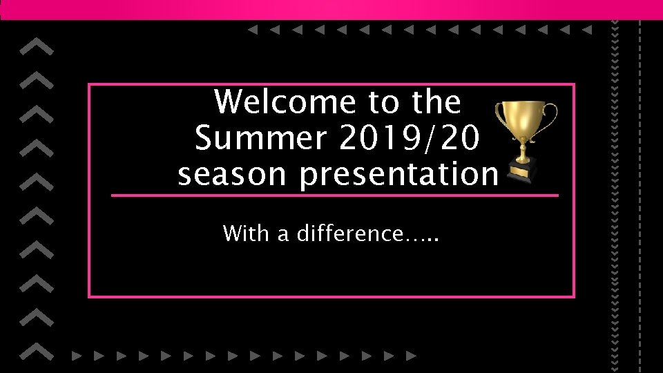 Welcome to the Summer 2019/20 season presentation With a difference…. . 