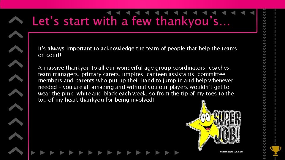 Let’s start with a few thankyou’s… It’s always important to acknowledge the team of