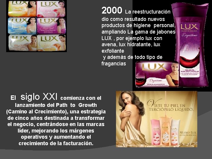 2000 La reestructuración dio como resultado nuevos productos de higiene personal, ampliando La gama