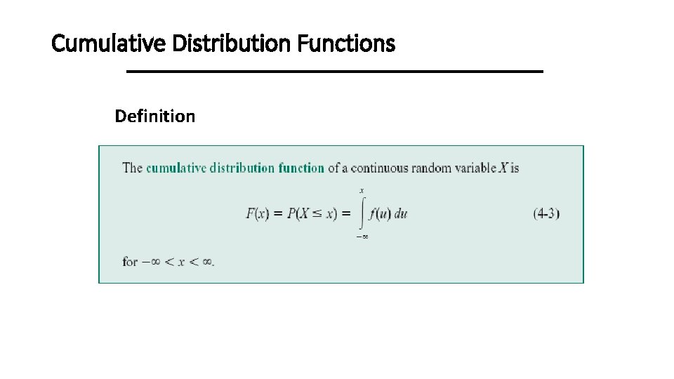 Cumulative Distribution Functions Definition 