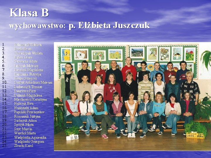 Klasa B wychowawstwo: p. Elżbieta Juszczuk 1. 2. 3. 4. 5. 6. 7. 8.