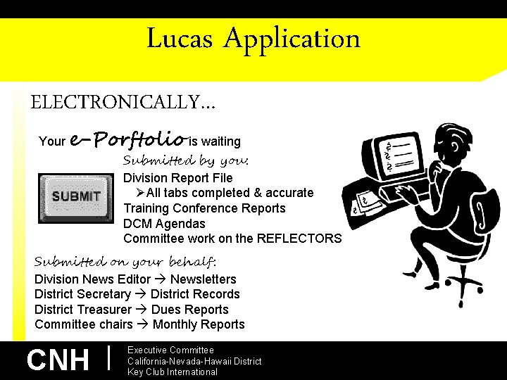 Lucas Application ELECTRONICALLY… Your e-Porftolio is waiting Submitted by you: Division Report File ØAll