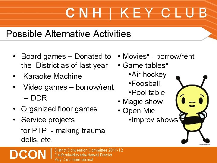 CNH | KEY CLUB Possible Alternative Activities • Board games – Donated to the