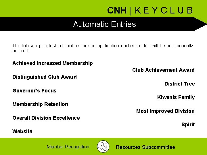 CNH | K E Y C L U B Automatic Entries The following contests