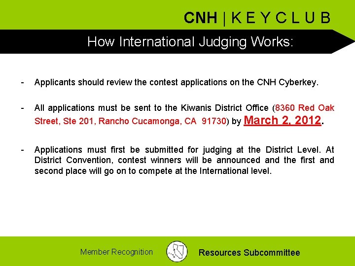 CNH | K E Y C L U B How International Judging Works: -