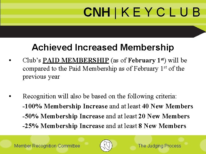 CNH | K E Y C L U B Achieved Increased Membership • Club’s