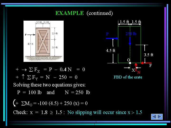 EXAMPLE (continued) 1. 5 ft 250 lb P 4. 5 ft 3. 5 ft