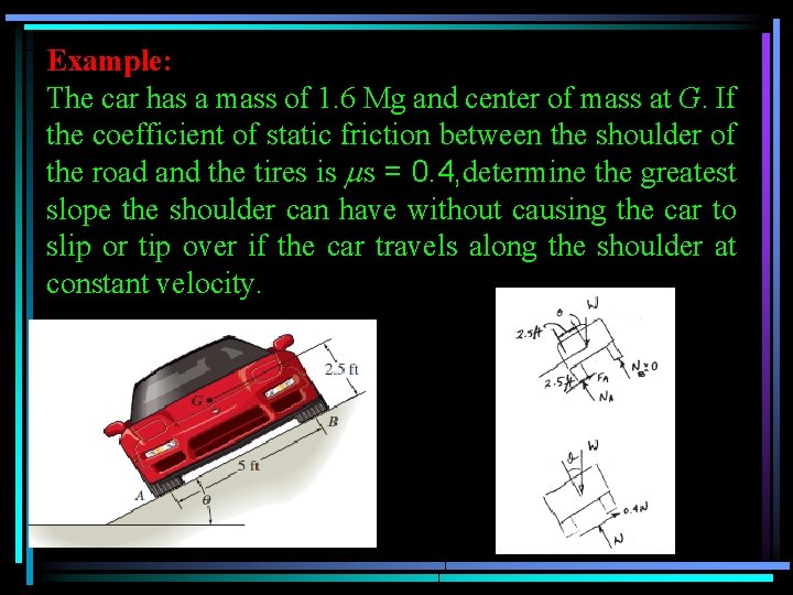 Example: The car has a mass of 1. 6 Mg and center of mass
