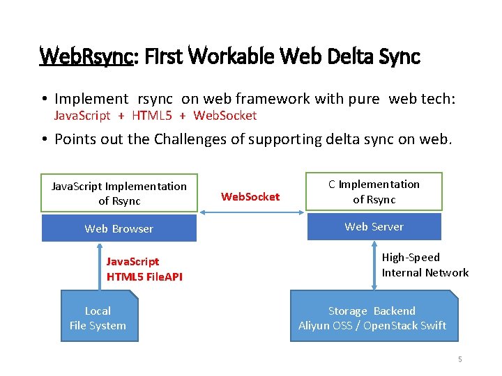Web. Rsync: First Workable Web Delta Sync • Implement rsync on web framework with