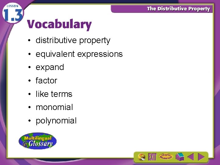  • distributive property • equivalent expressions • expand • factor • like terms