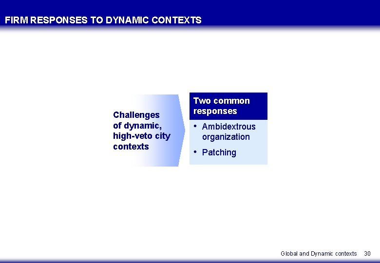 FIRM RESPONSES TO DYNAMIC CONTEXTS Challenges of dynamic, high-veto city contexts Two common responses