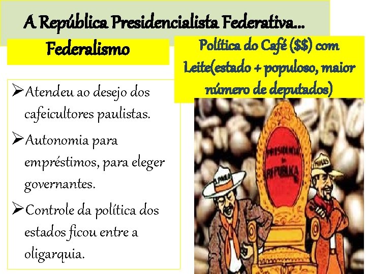 A República Presidencialista Federativa. . . Política do Café ($$) com Federalismo ØAtendeu ao