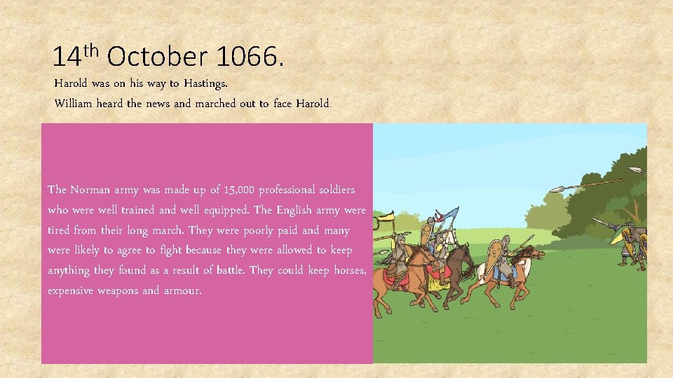 14 th October 1066. Harold was on his way to Hastings. William heard the