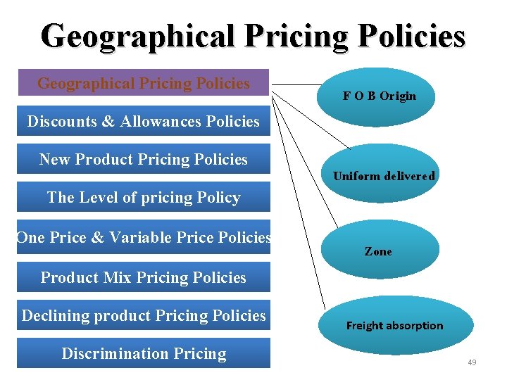 Geographical Pricing Policies F O B Origin Discounts & Allowances Policies New Product Pricing