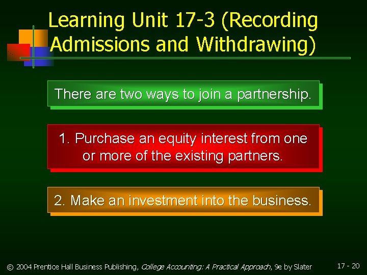 Learning Unit 17 -3 (Recording Admissions and Withdrawing) There are two ways to join