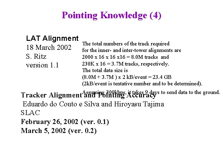 Pointing Knowledge (4) LAT Alignment 18 March 2002 S. Ritz version 1. 1 The