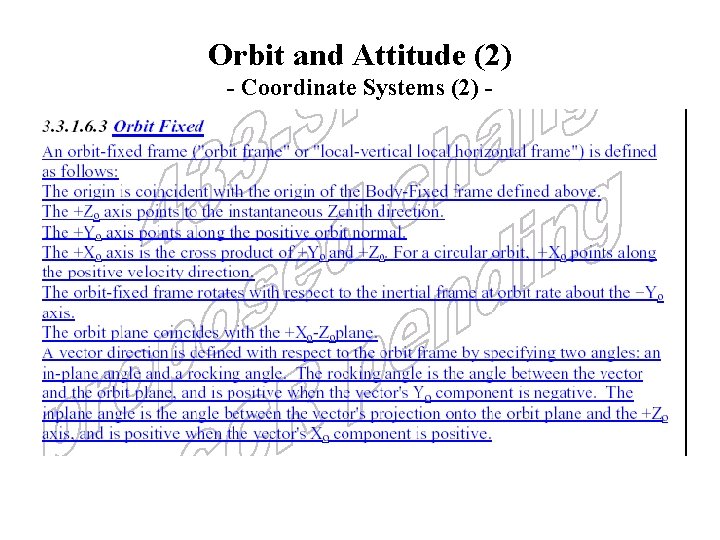 Orbit and Attitude (2) - Coordinate Systems (2) - 