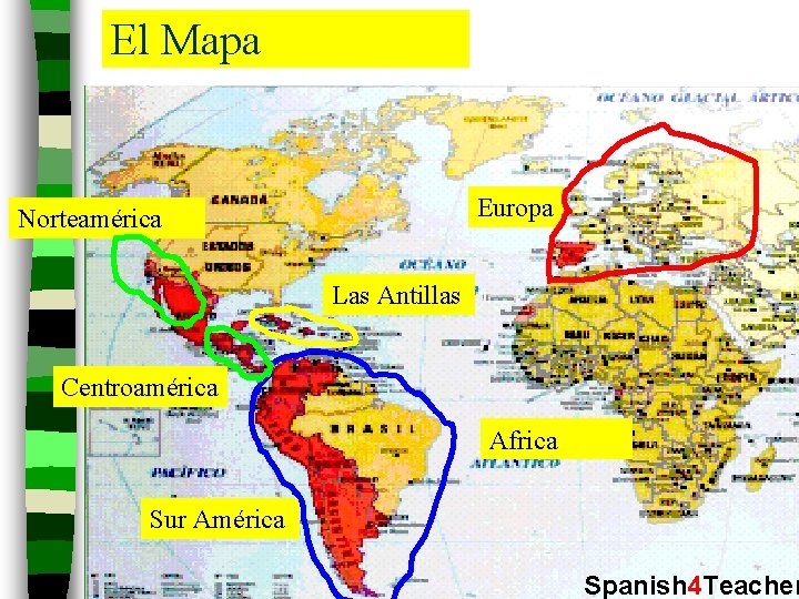El Mapa Europa Norteamérica Las Antillas Centroamérica Africa Sur América Spanish 4 Teacher 