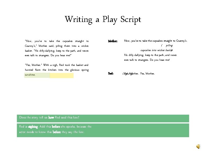 Writing a Play Script “Now, you’re to take the cupcakes straight to Granny’s, ”