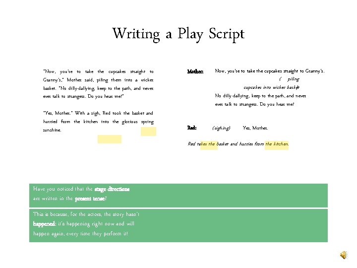 Writing a Play Script “Now, you’re to take the cupcakes straight to Granny’s, ”