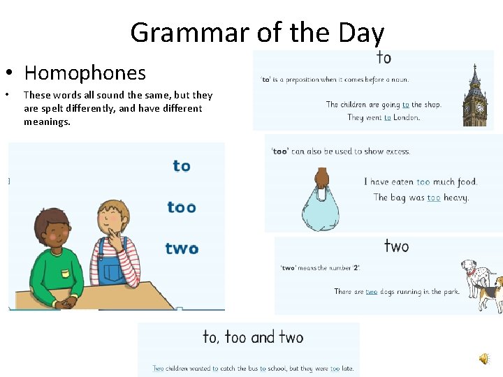 Grammar of the Day • Homophones • These words all sound the same, but