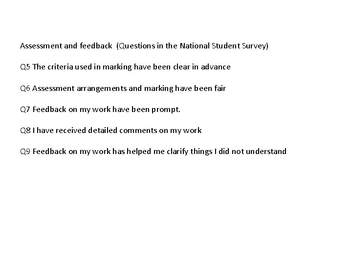 Assessment and feedback (Questions in the National Student Survey) Q 5 The criteria used