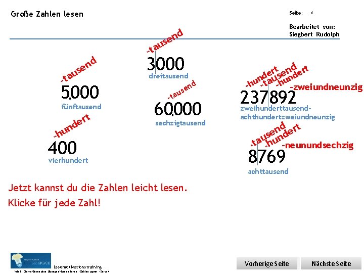 Übungsart: Große Zahlen lesen Seite: nd e s u a t - 5000. fünftausend