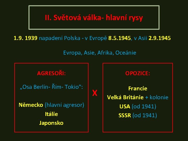 II. Světová válka- hlavní rysy 1. 9. 1939 napadení Polska - v Evropě 8.