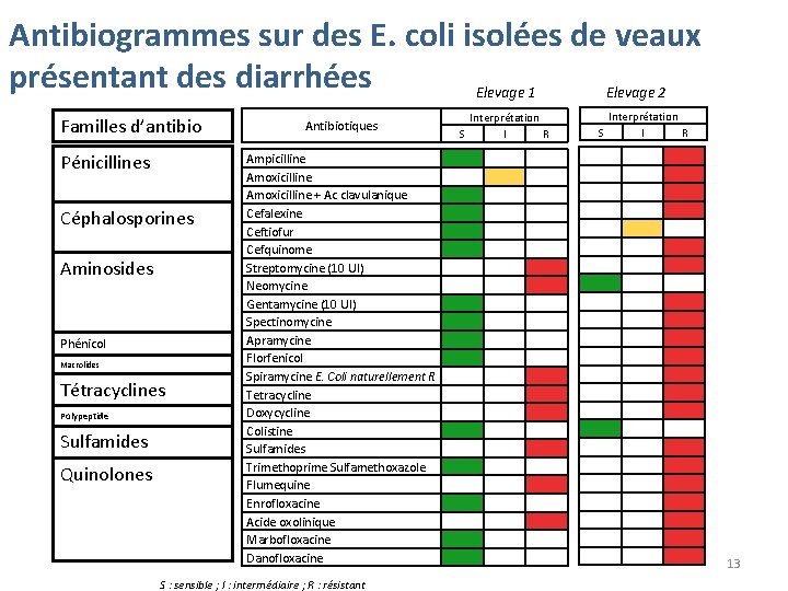 Antibiogrammes sur des E. coli isolées de veaux présentant des diarrhées Elevage 1 Elevage