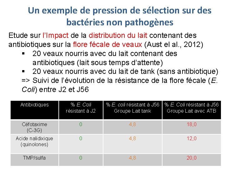 Un exemple de pression de sélection sur des bactéries non pathogènes Etude sur l’Impact