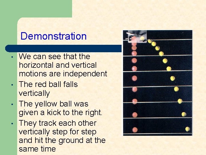 Demonstration • • We can see that the horizontal and vertical motions are independent