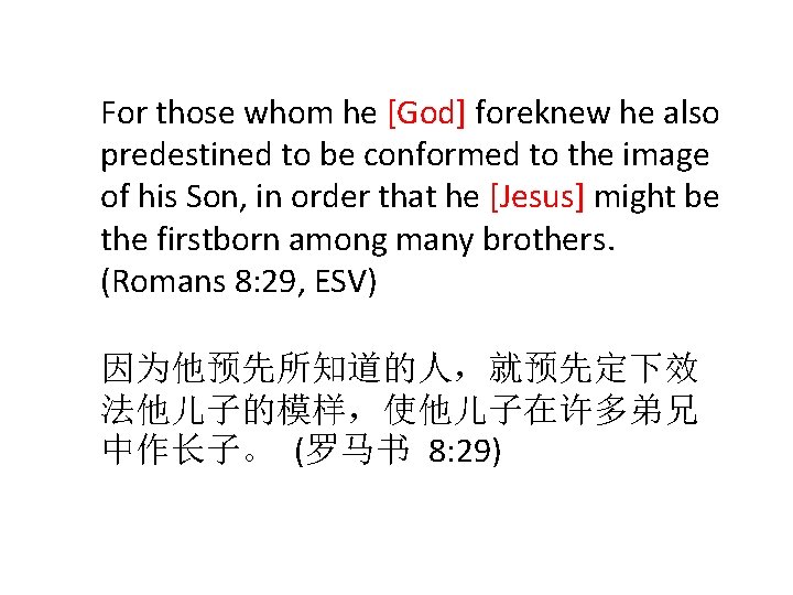 For those whom he [God] foreknew he also predestined to be conformed to the