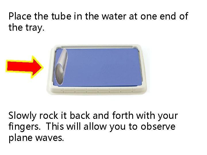Place the tube in the water at one end of the tray. Slowly rock