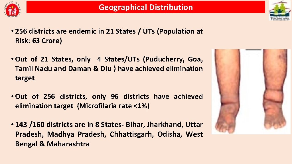 Geographical Distribution • 256 districts are endemic in 21 States / UTs (Population at