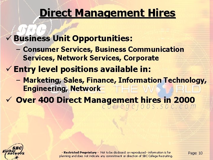 Direct Management Hires ü Business Unit Opportunities: – Consumer Services, Business Communication Services, Network
