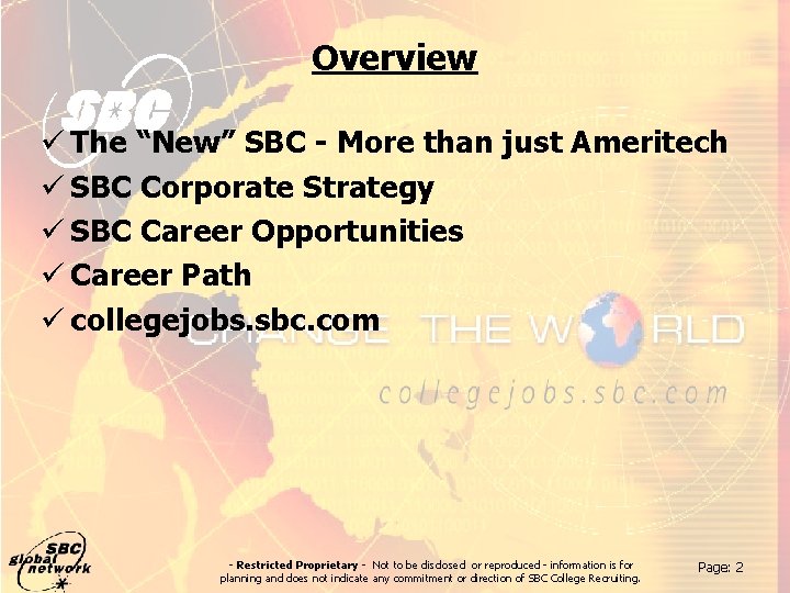 Overview ü The “New” SBC - More than just Ameritech ü SBC Corporate Strategy