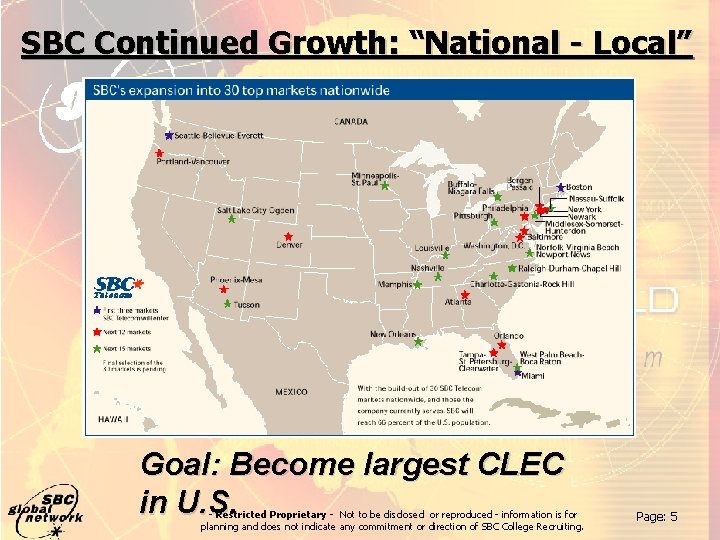 SBC Continued Growth: “National - Local” Goal: Become largest CLEC in U. S. -