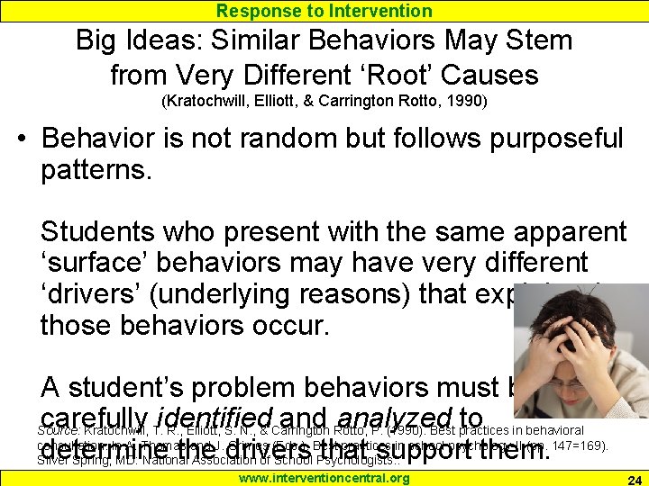 Response to Intervention Big Ideas: Similar Behaviors May Stem from Very Different ‘Root’ Causes