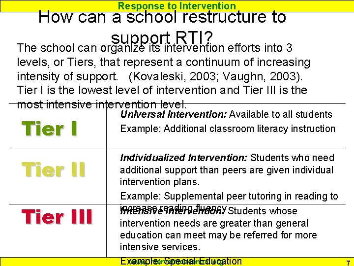 Response to Intervention How can a school restructure to support RTI? The school can