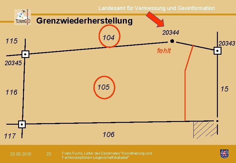 Landesamt für Vermessung und Geoinformation Grenzwiederherstellung 104 115 20344 fehlt 20343 20345 105 116