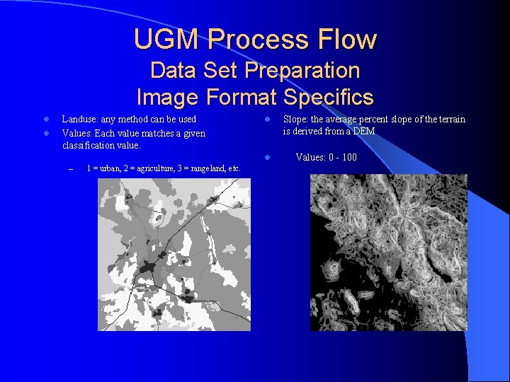 UGM Process Flow Data Set Preparation Image Format Specifics l l Landuse: any method