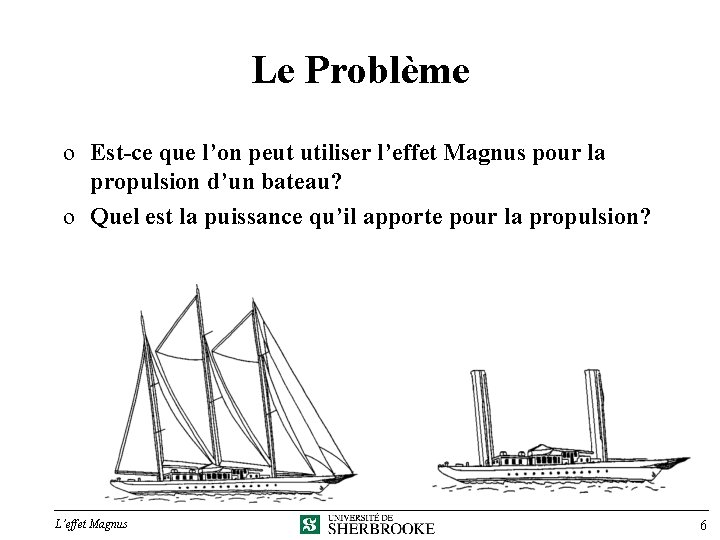 Le Problème o Est-ce que l’on peut utiliser l’effet Magnus pour la propulsion d’un