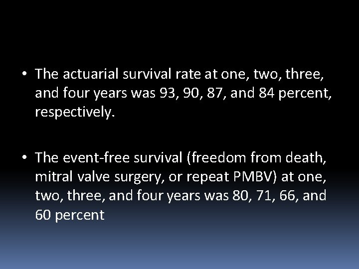  • The actuarial survival rate at one, two, three, and four years was